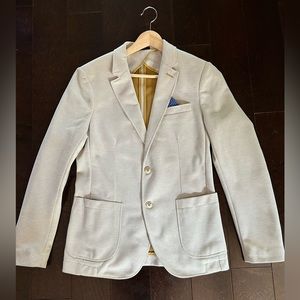 Zara Mens Structured Blazer with Elbow Patches Size 38 Beige